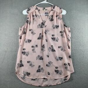 Pleione Womens Small Pink Floral Sleeveless Blouse Lightweight Career Casual EUC